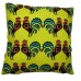 Lime Green Cockerel Folk Cushion