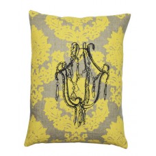 Handmade Cushion On Natural Linen, Yellow Chandelier