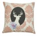 Handmade Cushion On Natural Linen, Pink Deer Cameo