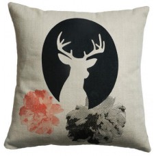 Handmade Cushion On Natural Linen, Natural Deer Cameo