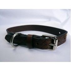 Small Vintage Leather Dog Collar In Brown With Bones