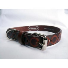 Vintage Leather Dog Collar In Tan With Cirlces