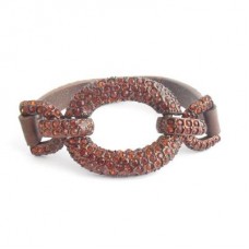 Glamorous Leather And Czech Crystal Link Bracelet - Coconut Shell
