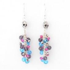 Beaded Skull Colour Splash Earrings - Silver