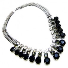Flat Black Diamante And Crystals Set Into Gunmetal Necklace Flat Black Diamante And Crystals Set Into Gunmetal Necklace