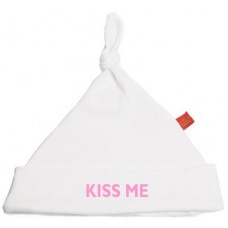 White Kiss Me Pixie Hat With Pink Print