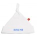 White Kiss Me Pixie Hat With Blue Print