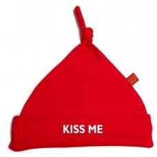 Red Kiss Me Pixie Hat With White Print