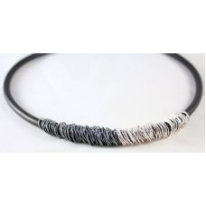 Afiok Oxidised And Polished Silver Rubber Necklace