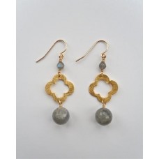 Gold Flower Earrings With Labradorite