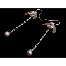 2 Leaf Pink Dangly Earrings