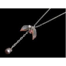 2 Leaf Pink Dangly Necklace