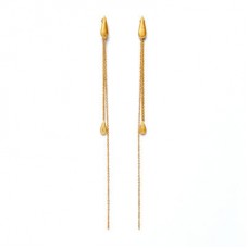 Gold Plate Brass Double Teardrop And Chain Earrings With Yellow Gems