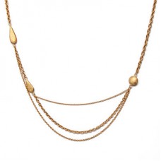 Gold Plate Brass Short Chain Teardrop Necklace With Yellow Gems