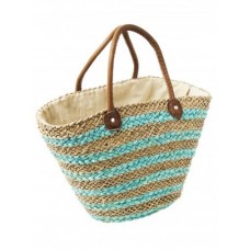 Turquoise And Natural Drawstring Beach Bag