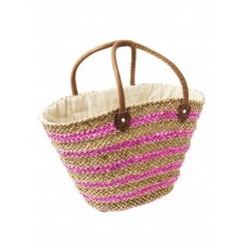 Fuchsia And Natural Drawstring Beach Bag
