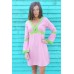Pink With Fluorescent Green Empire Kaftan Dress