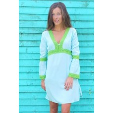 Turquoise With Fluorescent Green Empire Dress