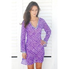 Purple Silk With Sequins V-neck Kaftan