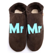 Turquoise Mr Slippers In Chocolate Suede