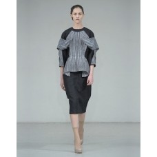Draped Front Stitched Dress In Black And White
