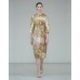 Three Quarter Length Restoration Print Dress In Ochre