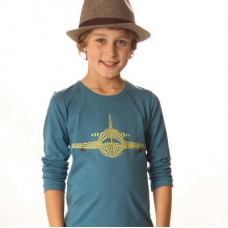 Print Plane Long-sleeved Top In Blue With Brass Buttons