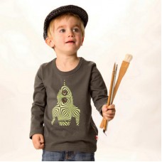 Rocket Print Long-sleeved Top In Charcoal Grey With Brass Buttons