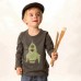 Rocket Print Long-sleeved Top In Charcoal Grey With Brass Buttons