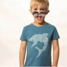 Shark Print T-shirt In Blue With A Button Eye