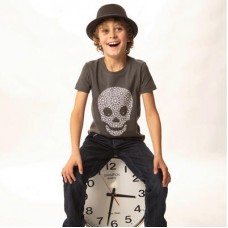 Skull Print T-shirt In Charcoal Grey With Crystal Eyes