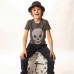 Skull Print T-shirt In Charcoal Grey With Crystal Eyes