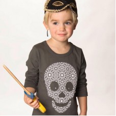 Skull Print Long-sleeved T-shirt In Charcoal Grey With Crystal Eyes