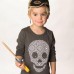 Skull Print Long-sleeved T-shirt In Charcoal Grey With Crystal Eyes