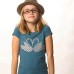 Swan Print T-shirt In Blue With Mother Of Pearl Buttons