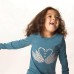 Swan Print Long-sleeved Top In Blue With Mother Of Pearl Buttons