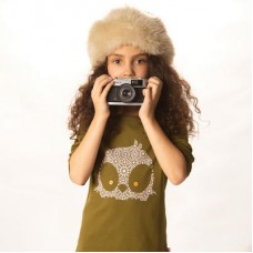 Owl Print Long-sleeved Top On Olive With Button Eyes