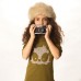 Owl Print Long-sleeved Top On Olive With Button Eyes