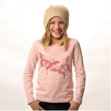 Butterfly Print Long-sleeved Top In Powder Pink