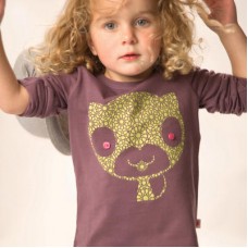 Cat Print Long-sleeved Top In Purple With Buttons