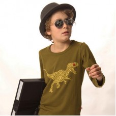 Dinosaur Print Long-sleeved Top In Olive With Buttons
