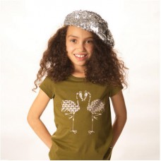 Flamingo Print T-shirt In Olive With Mother Of Pearl Button