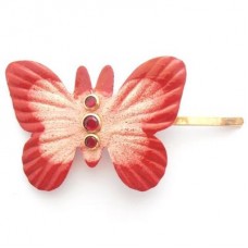 Leather Butterfly Hair Slide - Red
