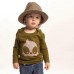 Owl Print Baby Long Sleeved Top In Olive With Sparkly Eyes