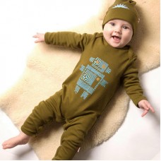 Robot Print Babygrow In Olive With Sparkly Eyes