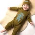 Robot Print Babygrow In Olive With Sparkly Eyes