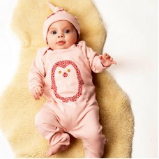 Penguin Print Babygrow In Powder Pink With Sparkly Eyes