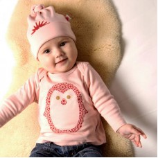 Penguin Print Baby Long Sleeved In Powder Pink With Sparkly Eyes