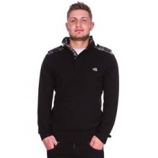 Black Cotton Sweater With Tartan Trim