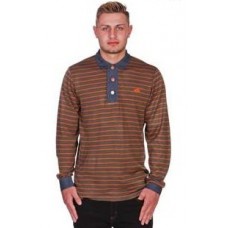 Khaki Orange Long Sleeved Polo With Denim Collar